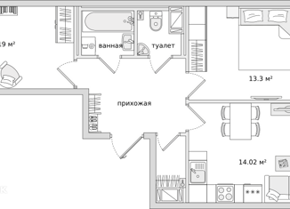 2-комнатная квартира на продажу, 55 м2, Мурино, ЖК Северный, улица Шоссе в Лаврики, 72к3