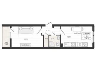 Продажа 1-комнатной квартиры, 38.34 м2, деревня Малое Верево, улица Кутышева, 9к2