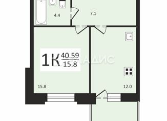 Продаю однокомнатную квартиру, 41.4 м2, Владимир, Центральная улица, 17Б, ЖК Загородный Парк