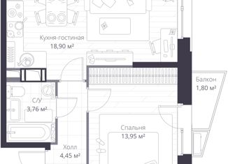 Продам квартиру студию, 41.6 м2, Ленинградская область