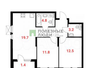 Продается 2-ком. квартира, 59.6 м2, Новороссийск, улица Григорьева, 12к1, ЖК Черноморский-2