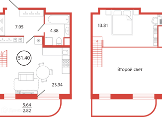 Продаю квартиру студию, 51.4 м2, поселок Бугры, ЖК Энфилд, аллея Ньютона, 2