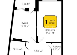 Продается 1-ком. квартира, 37.22 м2, Воронеж, улица Саврасова, 86, ЖК Мандарин