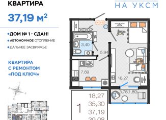 Однокомнатная квартира на продажу, 37.19 м2, Ульяновск, Засвияжский район, улица Хваткова, 2Вк1