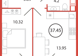 Продам однокомнатную квартиру, 37.45 м2, поселок Бугры, аллея Ньютона, 2, ЖК Энфилд
