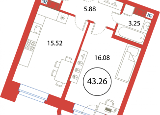 Продажа 1-ком. квартиры, 43.26 м2, Санкт-Петербург, Плесецкая улица, 2, ЖК Ариосто