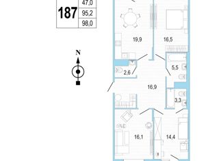 Продаю 3-ком. квартиру, 97.9 м2, Санкт-Петербург, проспект Патриотов, 35, Красносельский район