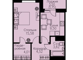 Продается однокомнатная квартира, 38.98 м2, Мурино, улица Шувалова, 37