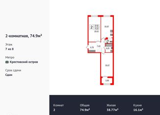 Продаю 2-комнатную квартиру, 74.9 м2, Санкт-Петербург, метро Крестовский остров, Петровский проспект, 24к2