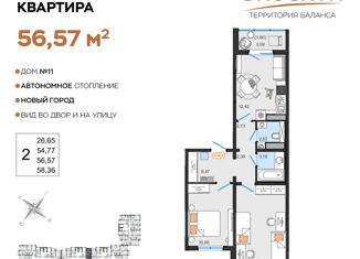 Двухкомнатная квартира на продажу, 56.57 м2, Ульяновск, жилой комплекс ЭкоСити, 11, Заволжский район