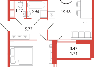 Продаю однокомнатную квартиру, 46.52 м2, поселок Бугры, аллея Ньютона, 2, ЖК Энфилд