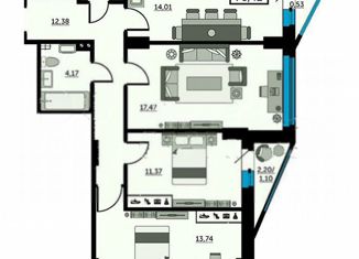 Продажа 3-ком. квартиры, 76 м2, Ростов-на-Дону, Красноармейская улица, 157В/83с1, ЖК Рубин