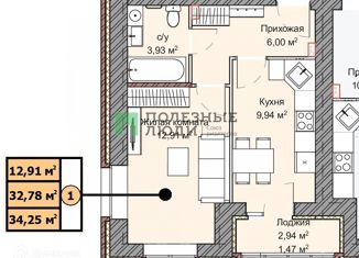 Продается однокомнатная квартира, 34.25 м2, Киров, ЖК Северный