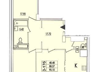 Продается трехкомнатная квартира, 90.1 м2, Санкт-Петербург, улица Кустодиева, 7к1, улица Кустодиева