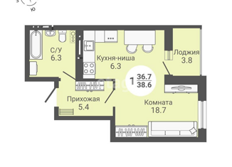 Квартира на продажу студия, 38.6 м2, Новосибирск, улица Петухова, 172, Кировский район