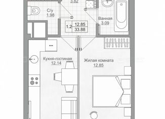 1-комнатная квартира на продажу, 34.2 м2, Казань, улица Братьев Батталовых, 20А, ЖК Палитра