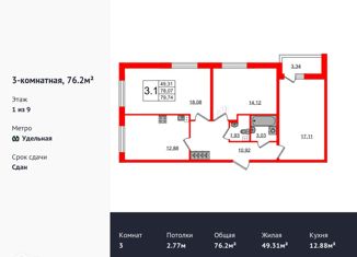 Продажа 3-ком. квартиры, 76.2 м2, Санкт-Петербург, Манчестерская улица, 3, ЖК Светлана Парк