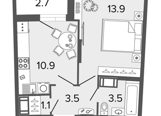Однокомнатная квартира на продажу, 32.3 м2, Санкт-Петербург, Комендантский проспект, 65, ЖК Ультра Сити