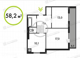 Продажа двухкомнатной квартиры, 58.2 м2, Калуга, Солнечный бульвар, 18, ЖК Молодёжный