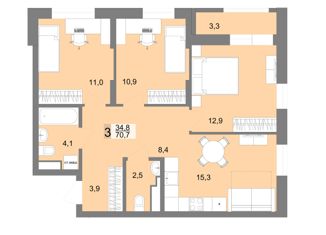 Продам 3-комнатную квартиру, 67.9 м2, Екатеринбург, Тенистая улица, 8Б, метро Геологическая