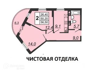 Двухкомнатная квартира на продажу, 55 м2, Челябинск, улица Курчатова, 11, ЖК Парус