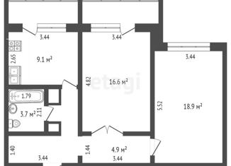 Продам 2-ком. квартиру, 60.7 м2, Ярославль, Фрунзенский район, Дядьковская улица, 50к2