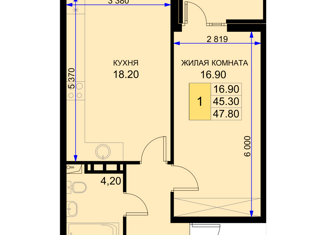 Продается 1-комнатная квартира, 47.8 м2, Краснодарский край, Дозорная улица, 3