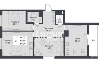 Продается 3-комнатная квартира, 91.5 м2, Ленинградская область, Пушкинское шоссе, 1