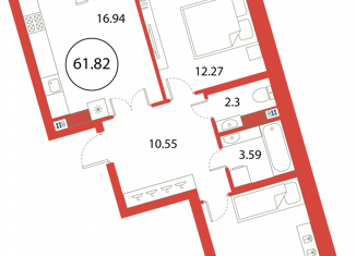 2-комнатная квартира на продажу, 61.82 м2, Санкт-Петербург, Плесецкая улица, 2, ЖК Ариосто