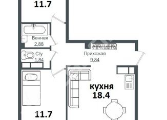 Продажа 2-комнатной квартиры, 58 м2, Краснодар, Античная улица, 4, ЖК Европа-Сити