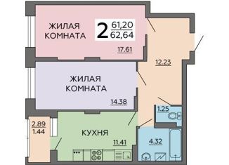 Продается 2-комнатная квартира, 62.64 м2, Воронеж, улица 121 Стрелковой Дивизии, 9, ЖК Суворов-Сити