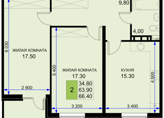 Продается двухкомнатная квартира, 66.4 м2, поселок Южный, Дозорная улица, 3В