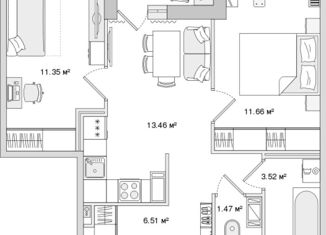 Продается 2-комнатная квартира, 51.12 м2, Санкт-Петербург, Белоостровская улица, 10к1, ЖК Чёрная Речка