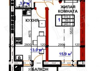 1-комнатная квартира на продажу, 39 м2, Ставропольский край, Очаровательная улица, 10к5