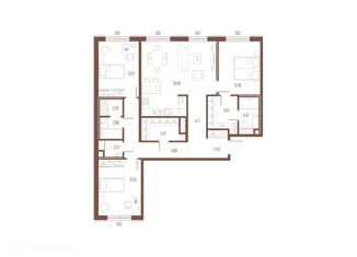 3-комнатная квартира на продажу, 112.68 м2, Санкт-Петербург, улица Стахановцев, 1, улица Стахановцев