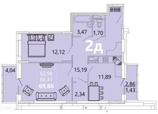 2-ком. квартира на продажу, 69.86 м2, Пенза, улица Измайлова, 41Б