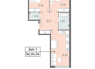 Продам двухкомнатную квартиру, 64.34 м2, Санкт-Петербург, набережная Миклухо-Маклая, 1к1, ЖК Морская Набережная
