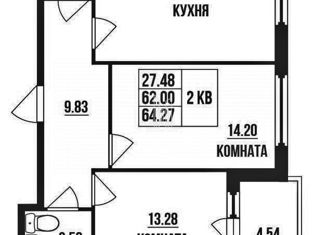 Продается двухкомнатная квартира, 64.27 м2, Санкт-Петербург, улица Александра Матросова, 3, ЖК Притяжение