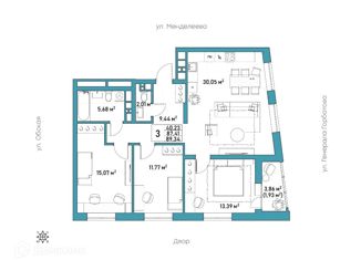Продается 3-ком. квартира, 89.34 м2, Уфа, ЖК Конди-Нова, улица Менделеева, 132