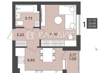 Продается 1-комнатная квартира, 29.96 м2, Калининград, Интернациональная улица, 14, ЖК Белый Сад
