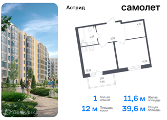 Продажа 1-ком. квартиры, 39.6 м2, Санкт-Петербург, проспект Ленина, 60