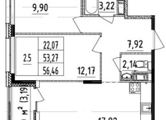 Продам 2-ком. квартиру, 56.46 м2, Санкт-Петербург, Белоостровская улица, 10к2, метро Чёрная речка