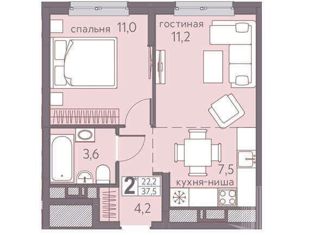 Продается 2-комнатная квартира, 37.5 м2, Пермь, ЖК Погода, Сапфирная улица, 15