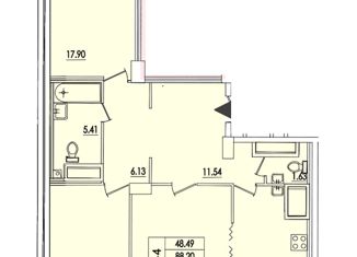 3-комнатная квартира на продажу, 89.73 м2, Санкт-Петербург, улица Кустодиева, 7к1, Выборгский район