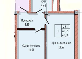 Продается 1-комнатная квартира, 43.8 м2, Нальчик, улица Байсултанова, 26, район Затишье