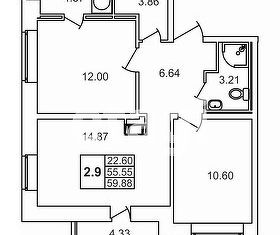 Продам 2-ком. квартиру, 55 м2, Мурино, ЖК Северный, улица Шоссе в Лаврики, 68к2