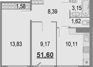 Продажа двухкомнатной квартиры, 52.7 м2, Кудрово, проспект Строителей, 16, ЖК Геометрия