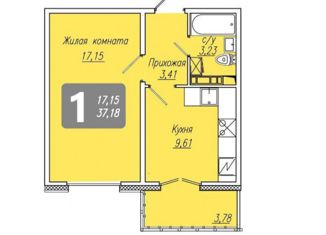 1-комнатная квартира на продажу, 37.18 м2, Чебоксары, улица Юрия Гагарина, 39к1, Калининский район