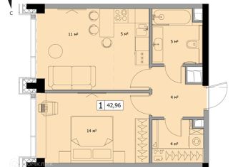 Продается 1-ком. квартира, 42.96 м2, Москва, ЖК Мод