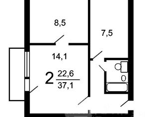 Продается 2-ком. квартира, 37.4 м2, Москва, Ракетный бульвар, 5, Ракетный бульвар